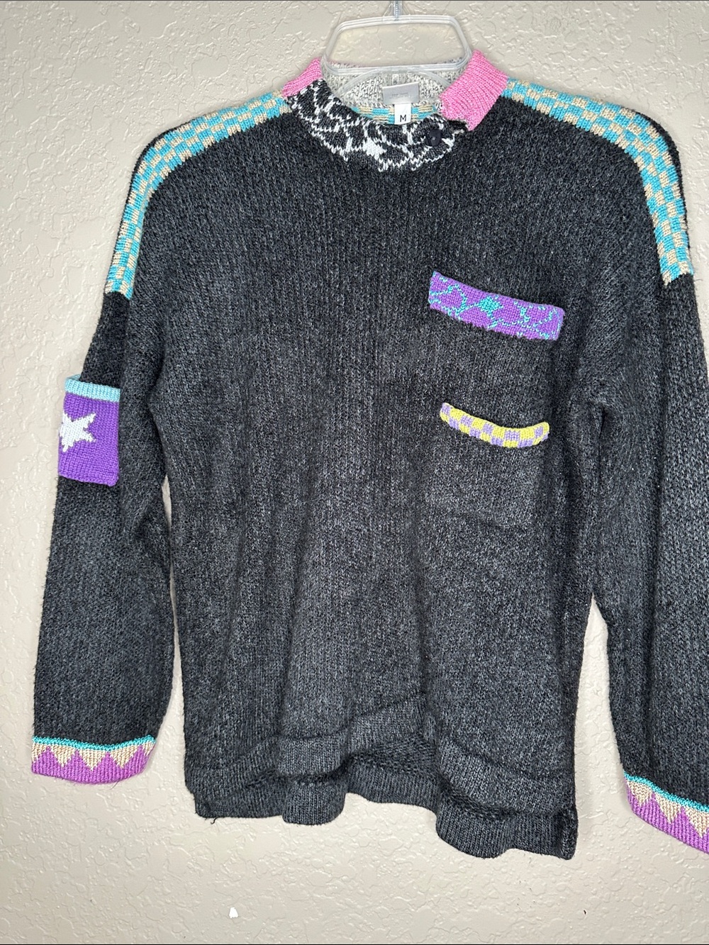 VTG Anne Pedersen Danish Natural Kidcore Color Block Sweater M Excellent!